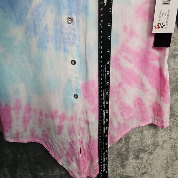 Tribal Jeans Women's P/S Long Sleeve Button Down Shirt tie dye blue pink blouse - Picture 3 of 11